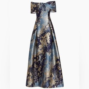 Teri Jon by Rickie Freeman Metallic Floral Jacquard Gown Size 6